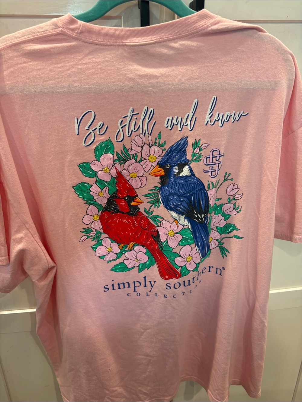 Simply Southern Pink Cardinal and Bluebird Floral Tee